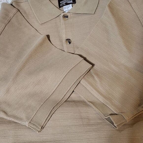 Weekendz off short sleeve tan heavy knit tee t-shirt L - Picture 5 of 7